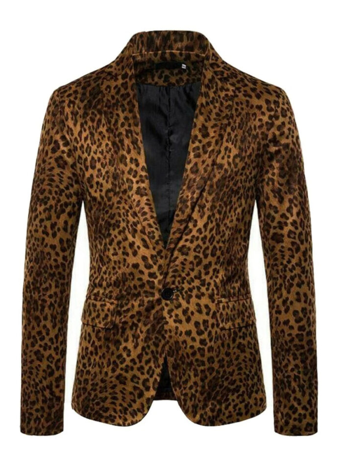 Leopard Print Gents Leather Blazer