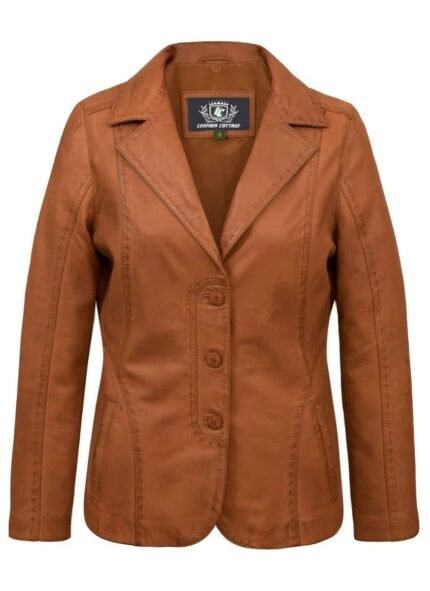 Classic Women’s Tan Brown Leather Blazer