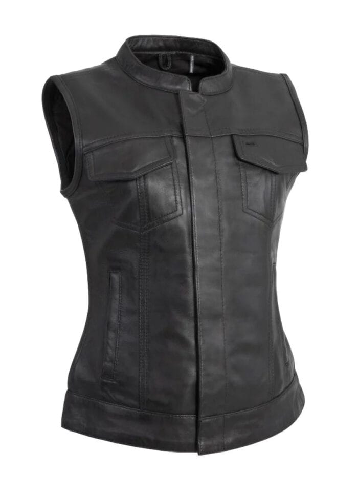 Ladies Leather Vest with Hidden Zipper Closure