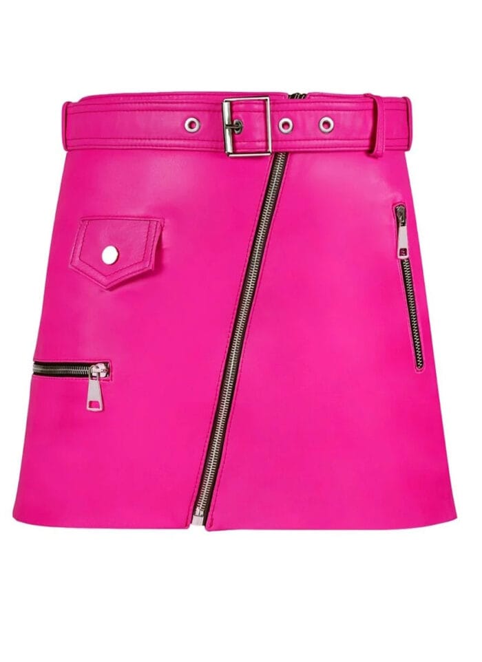 Dark Pink Leather Biker Skirt