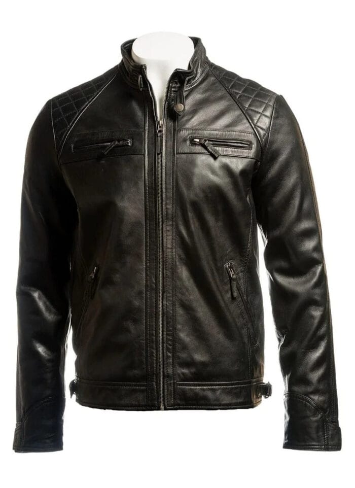 Quilted Black Leather Biker Jacket