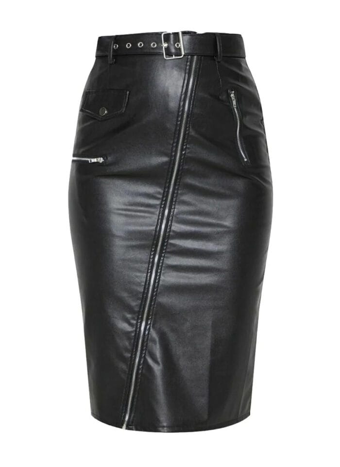 Retro Style Leather Knee Skirt