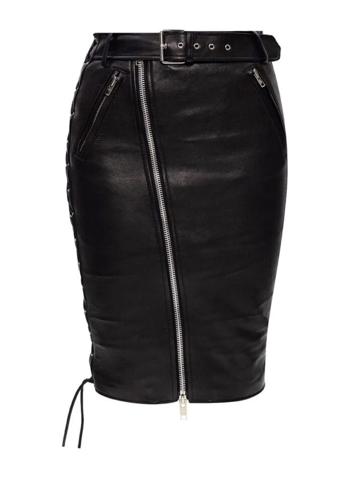 High-rise leather pencil skirt