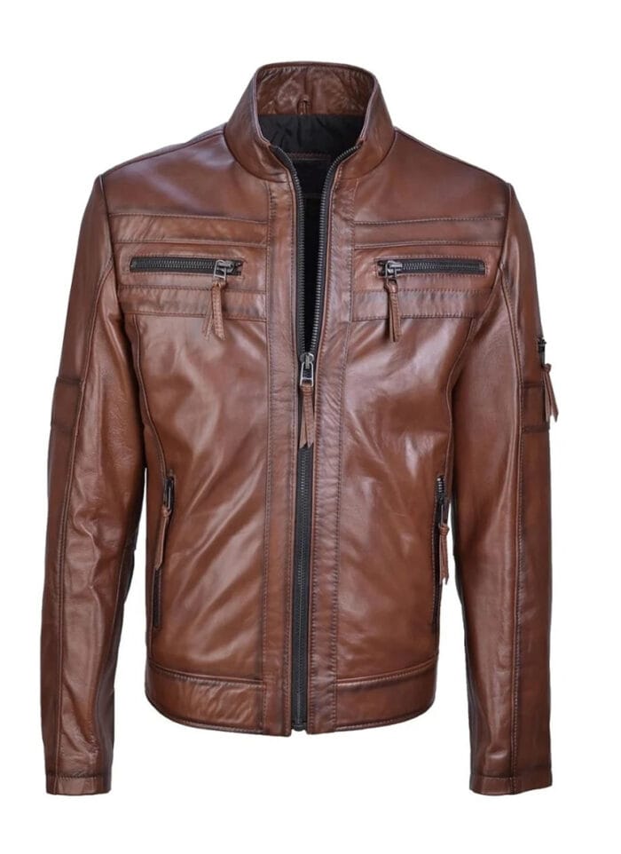 Classic Tan Brown Men's Leather Jacket