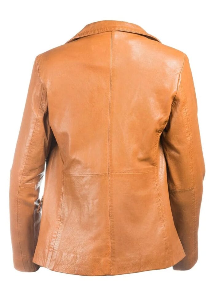 Women Tan Brown Leather Blazer