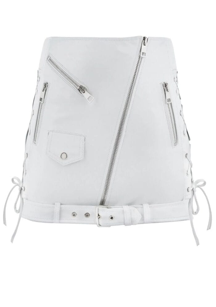 White Leather Biker Skirt