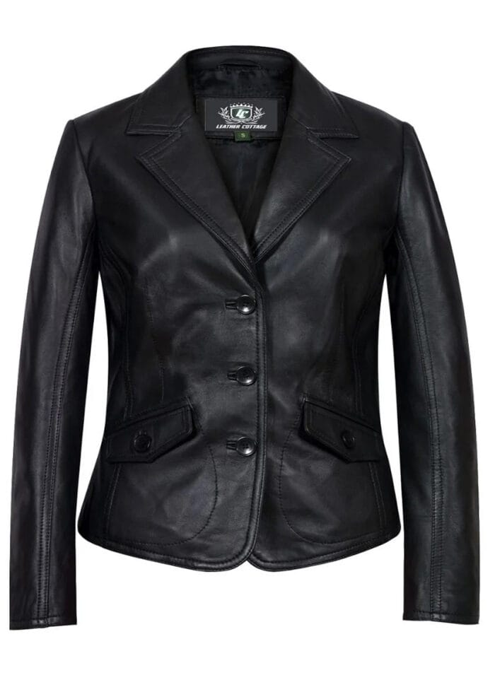 Women's Black Leather Classic Blazer