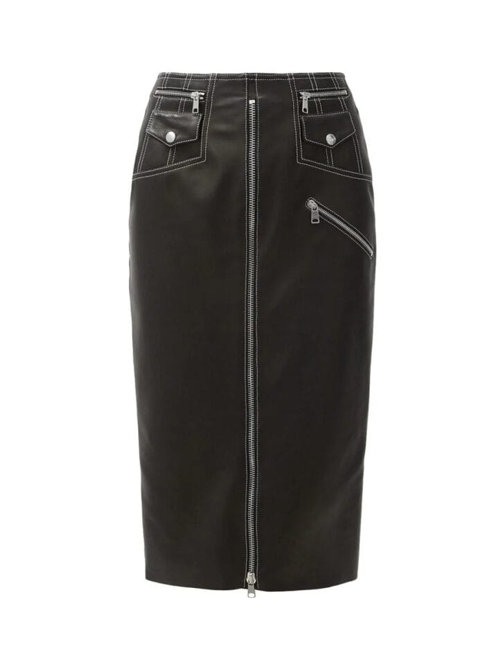 Slit Zip Leather Pencil Skirt