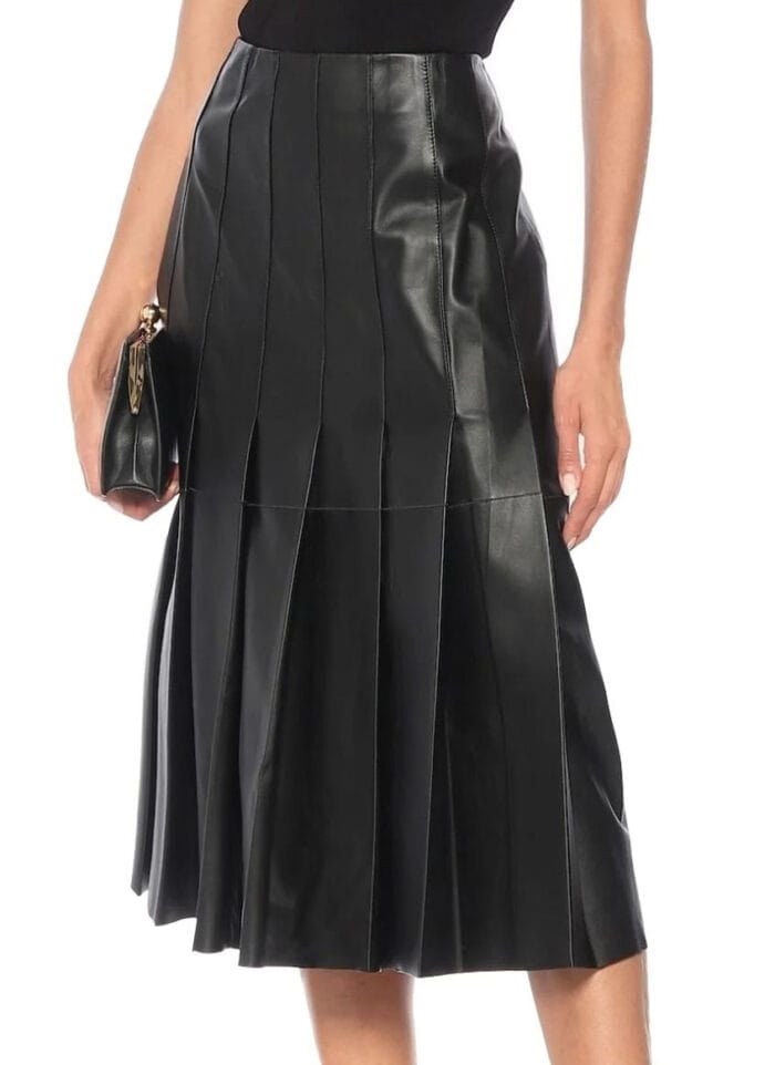 Samry Plated Long Leather Skirt