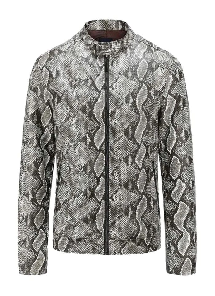 Snake Print Men's Leather Jacket