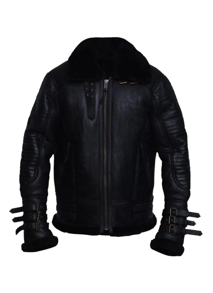 Men Black Biker Shearing Leather Jacket