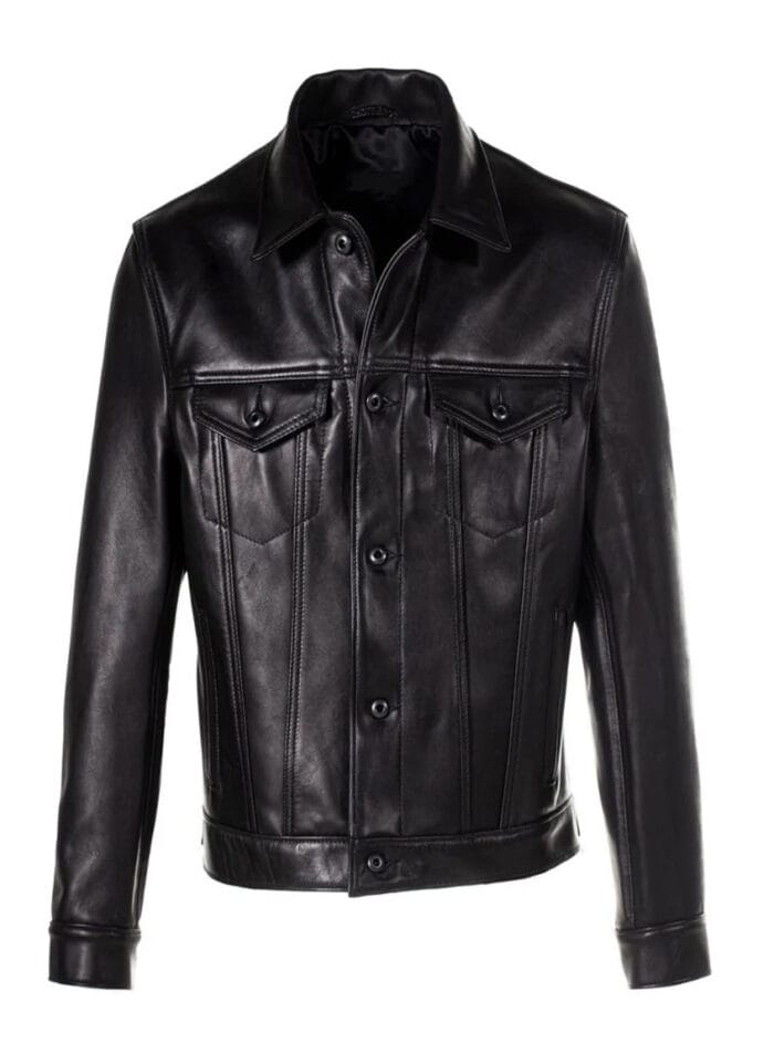 Classic Button Style Gent Leather Jacket