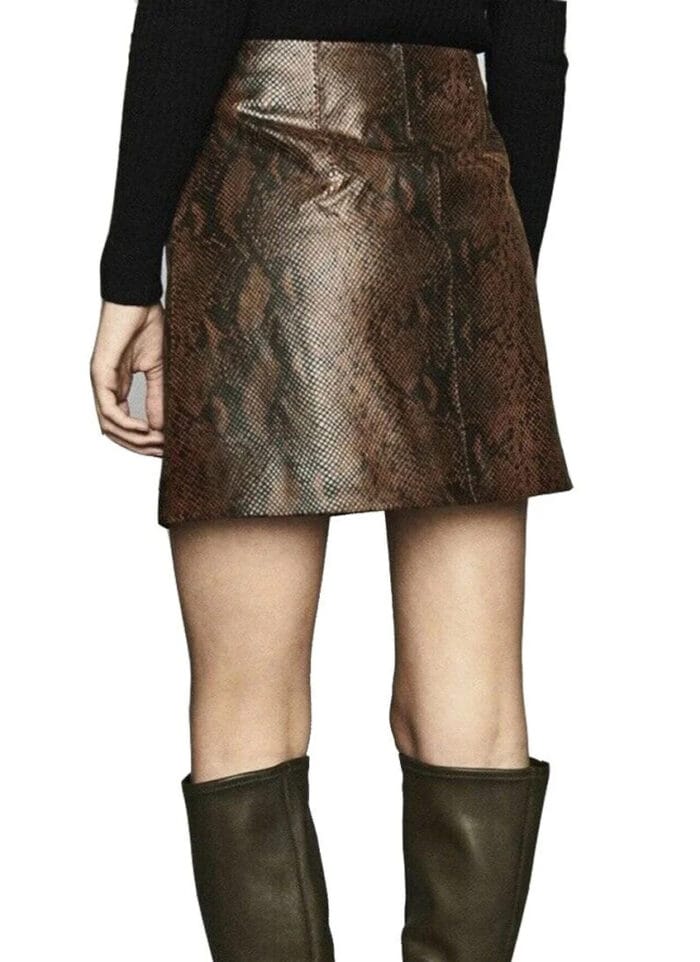 Snake Print Mini Leather Skirt