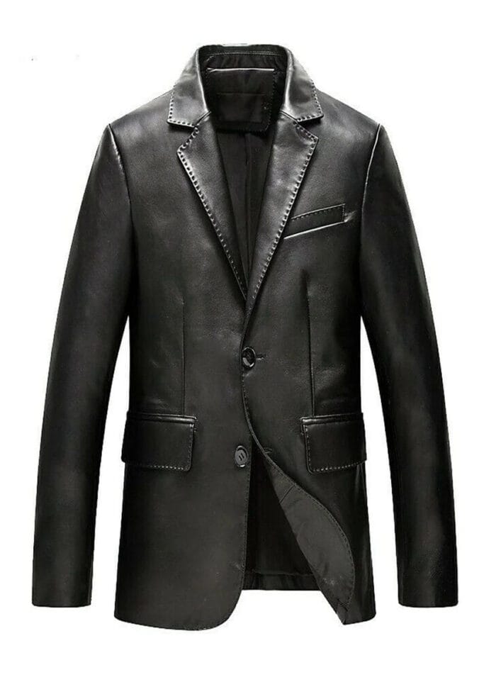 Stylish Two Button Leather Blazer