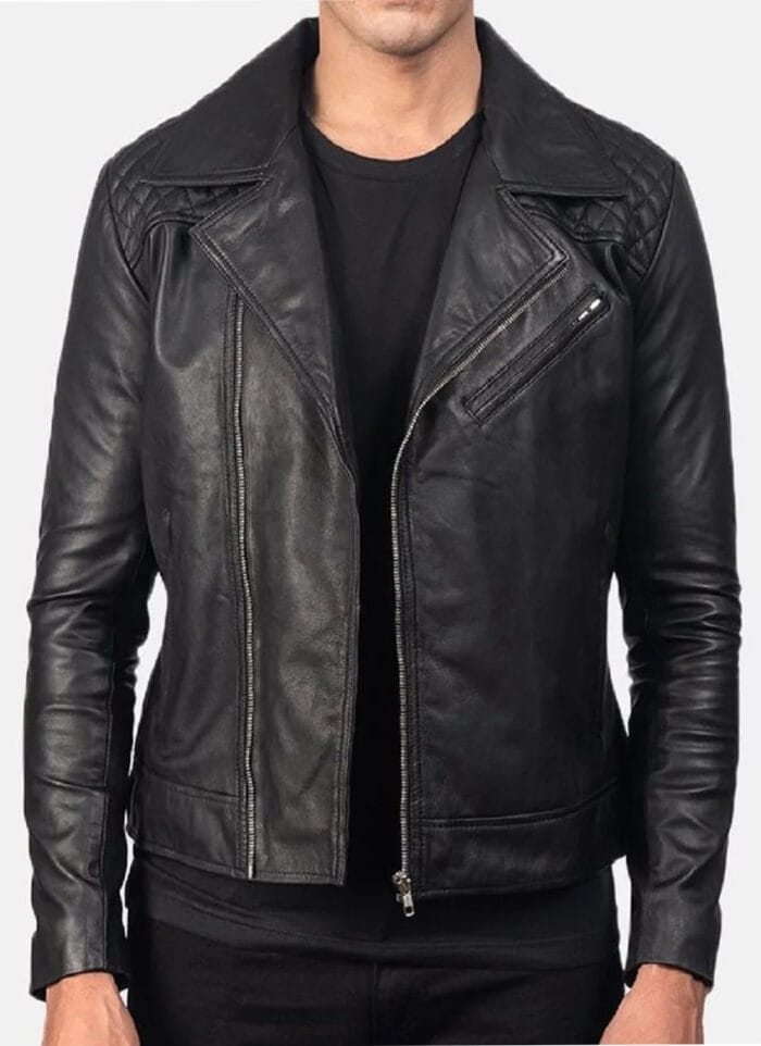 Handmade Men's Quilted Black Leather Biker Jacket