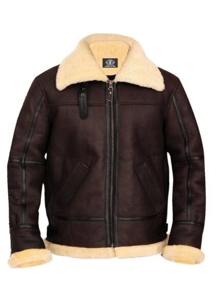 Handmade Men's Bomber Aviator Shearling Leather Jacket