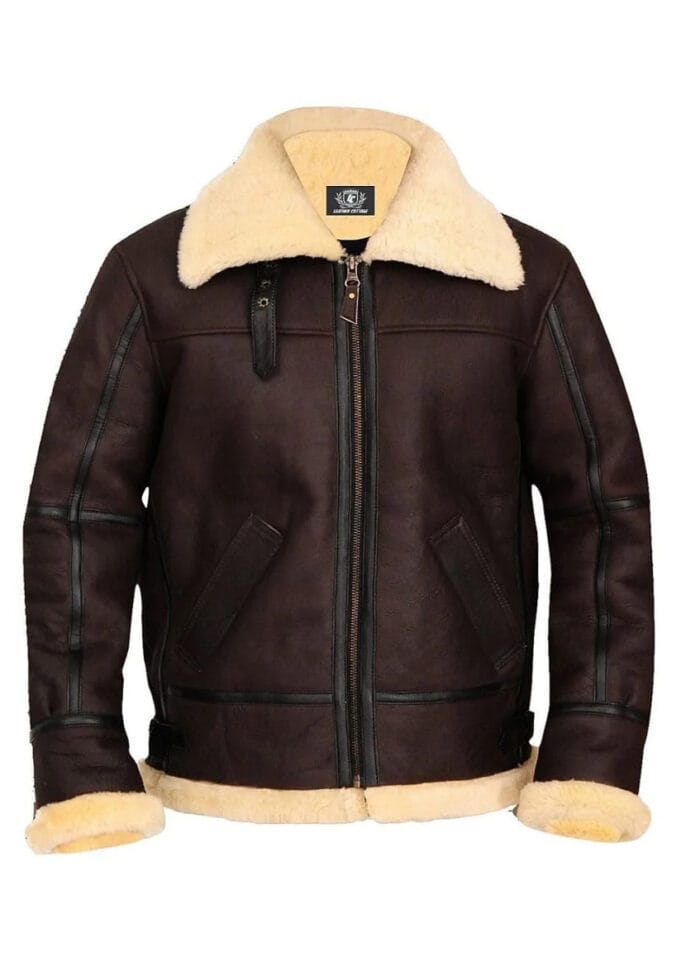 Handmade Men's Bomber Aviator Shearling Leather Jacket