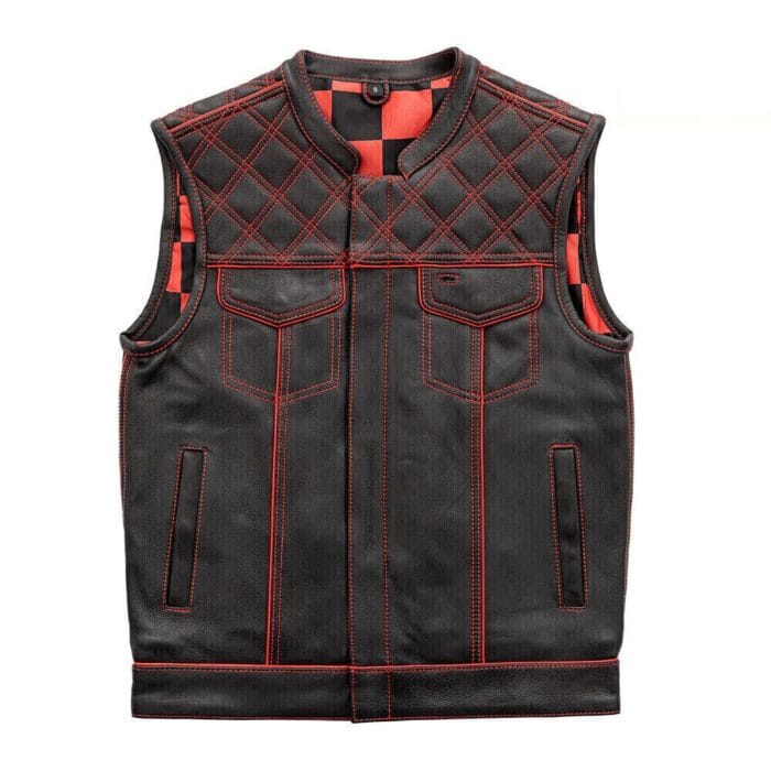 Red Checker Lining Leather Vest