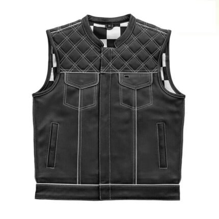 White Checker Lining Leather Vest