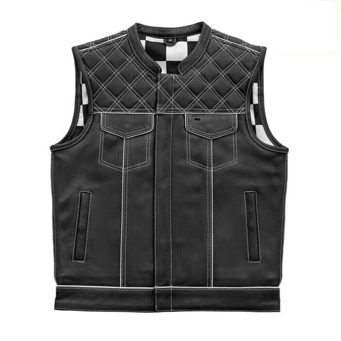 White Checker Lining Leather Vest