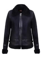 Black Shearling Fur - Black Sheepskin Leather Jacket for Women