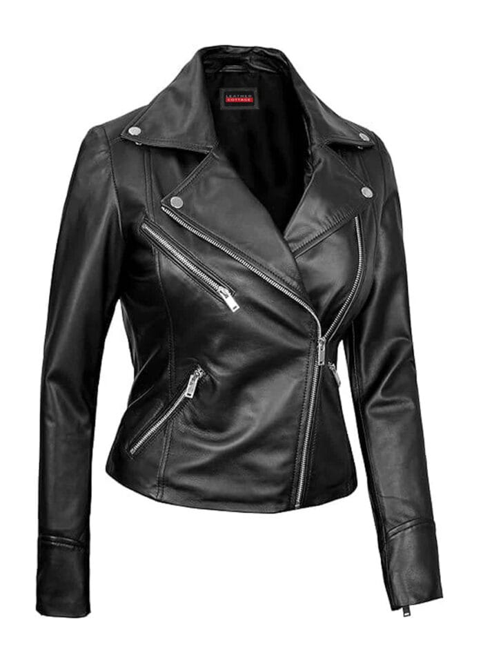 Black Moto Biker Slim Fit Ladies Motorcycle Riding Jacket