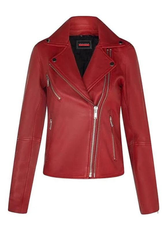 Classic Leather Biker Style Jacket for Women