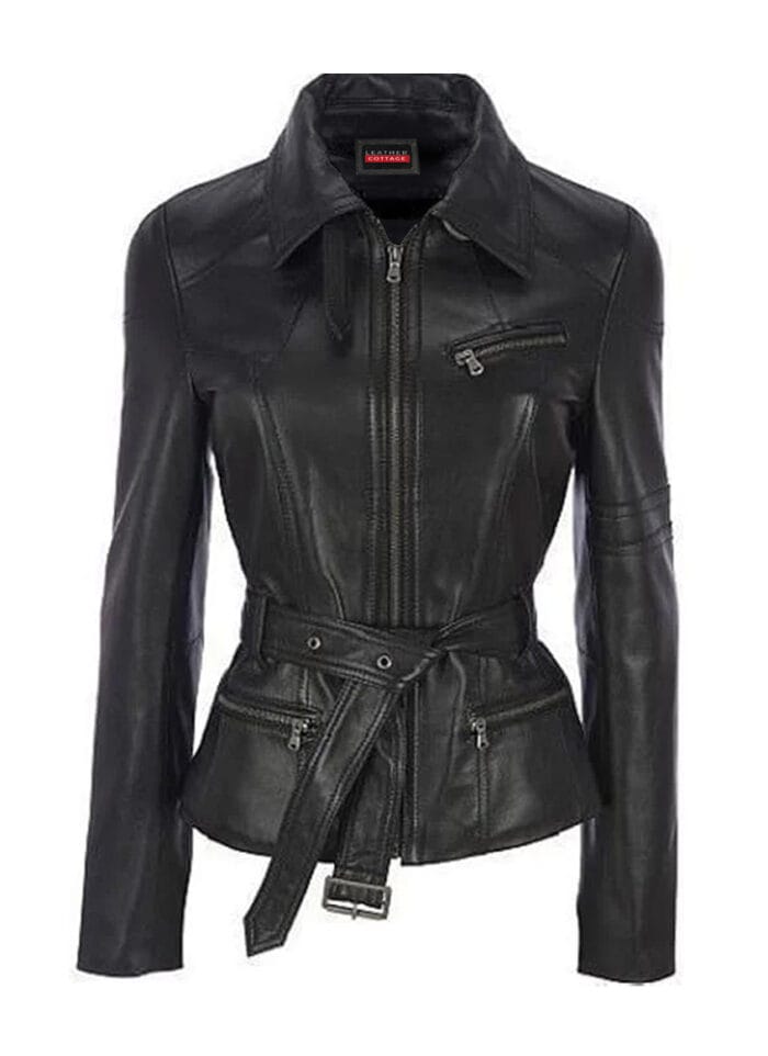 Ladies Biker Black Leather Jacket