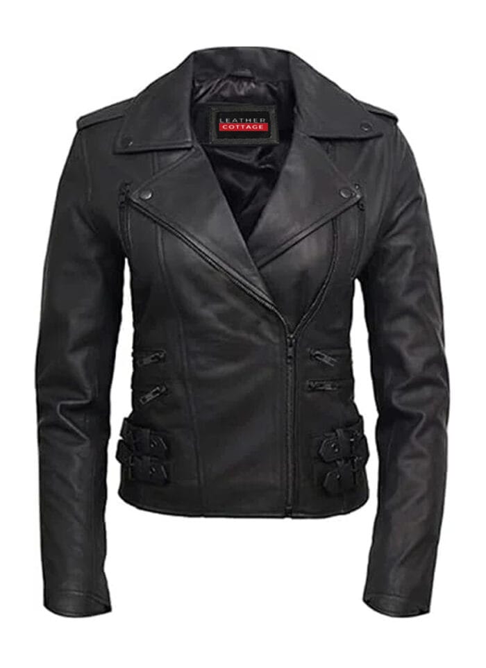 Ladies Slim Fit Bikers Leather Jacket