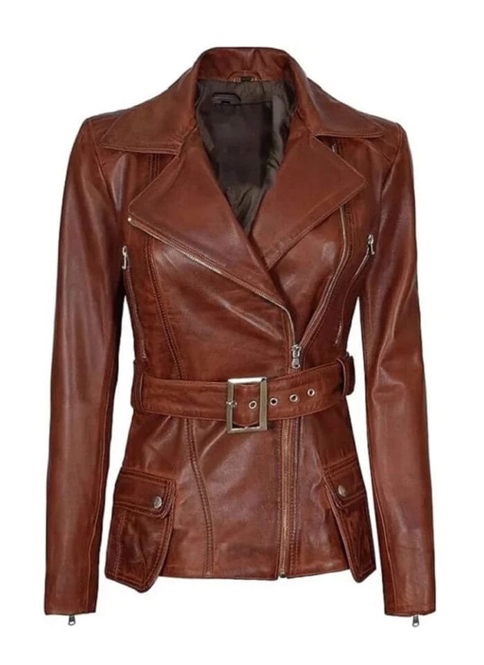 Women's Cognac Wax Leather Coat