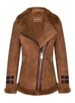 Brown Sheepskin Leather Jacket for Women - Shearing Fur