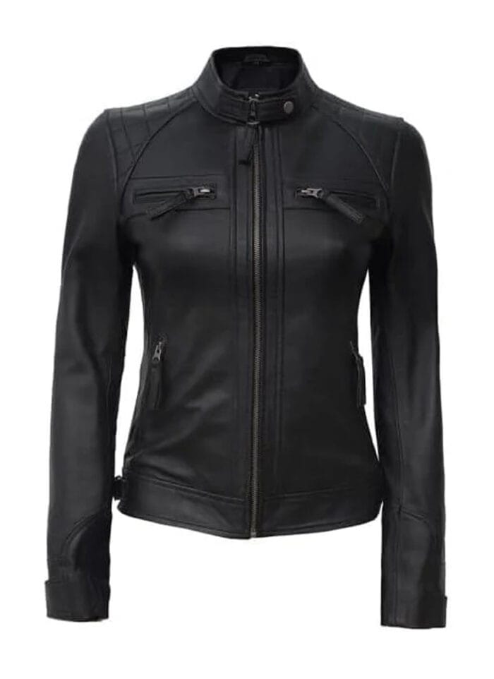 Women Quilted Biker Leather Jacket