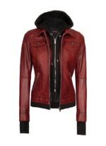 Women's Bomber Maroon Leather Jacket