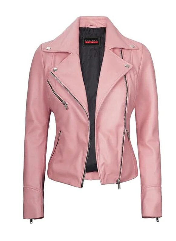 Women's Pink Leather Biker Jacket