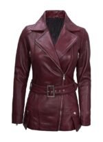 Women's Maroon Biker Leather Jacket - Real Leather Jacket