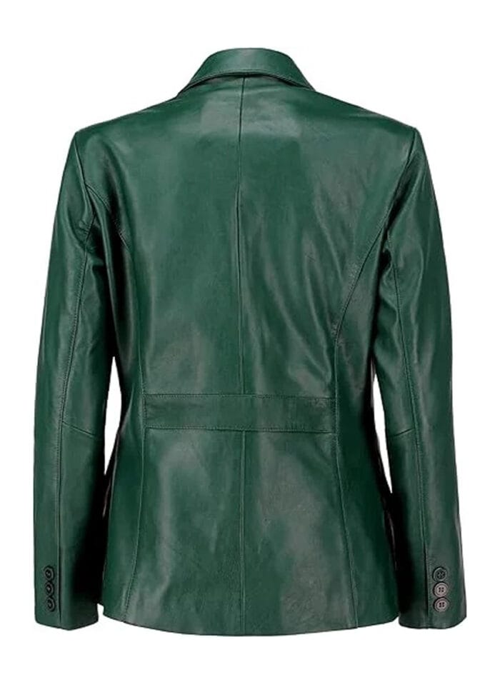 Ladies Jacket Green 2-Button Lambskin Leather Blazer