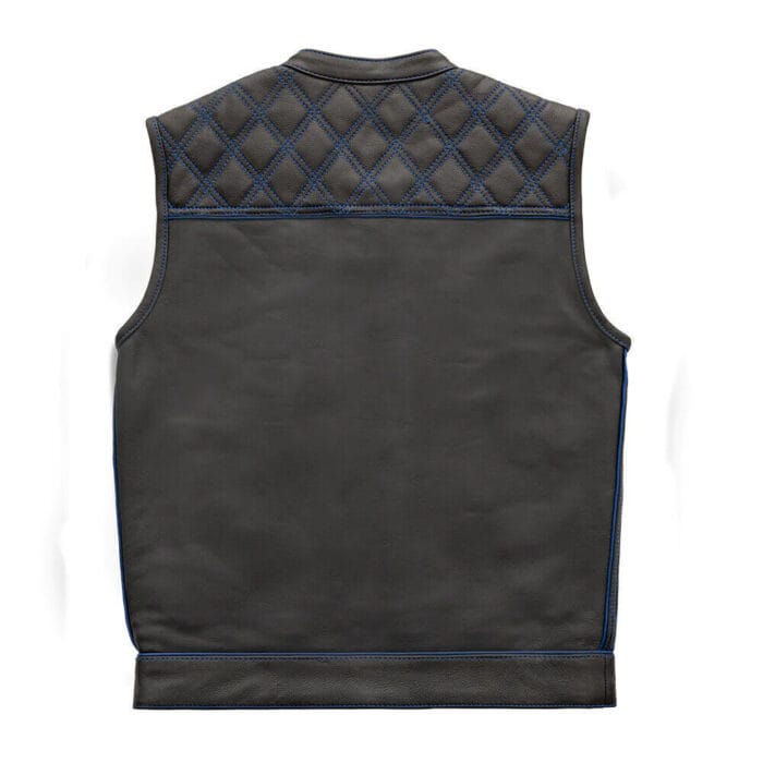 Black Leather Vest in Blue Thread