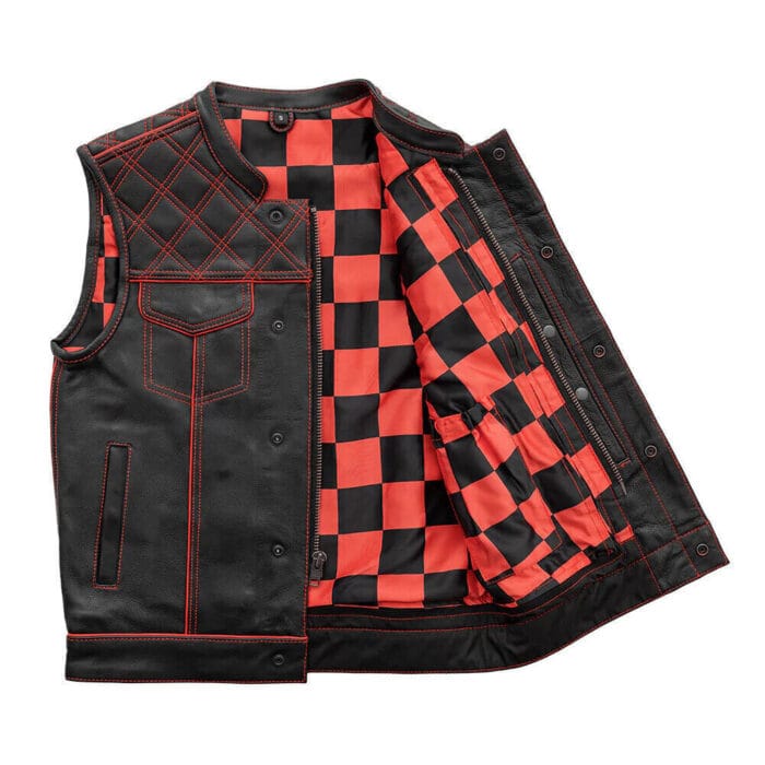 Red Checker Lining Leather Vest