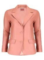 Women's Pink 2-Button Lambskin Leather Long Sleeves Blazer