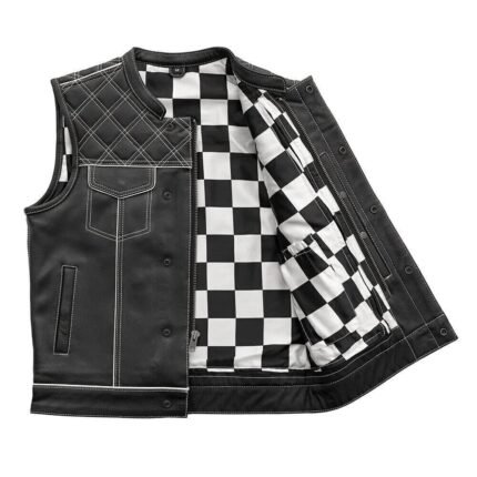 White Checker Lining Leather Vest