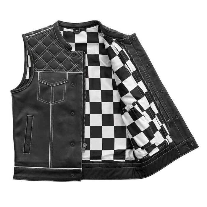 White Checker Lining Leather Vest