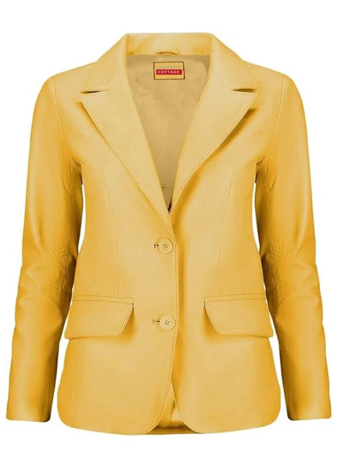 Classic 2-Button Lambskin Leather Blazer Women