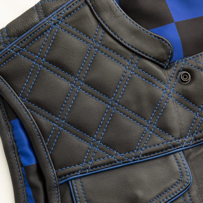 Black Leather Vest in Blue Thread