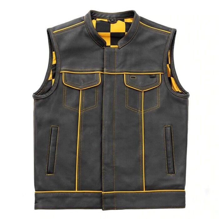 Yellow Checker Lining Leather Vest