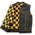 Yellow Checker Lining Leather Vest