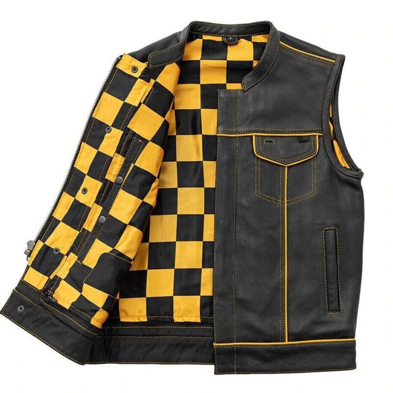 Yellow Checker Lining Leather Vest