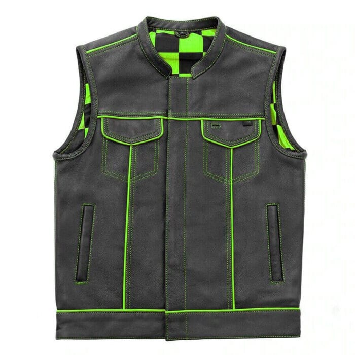 Black Leather Green Thread Vest