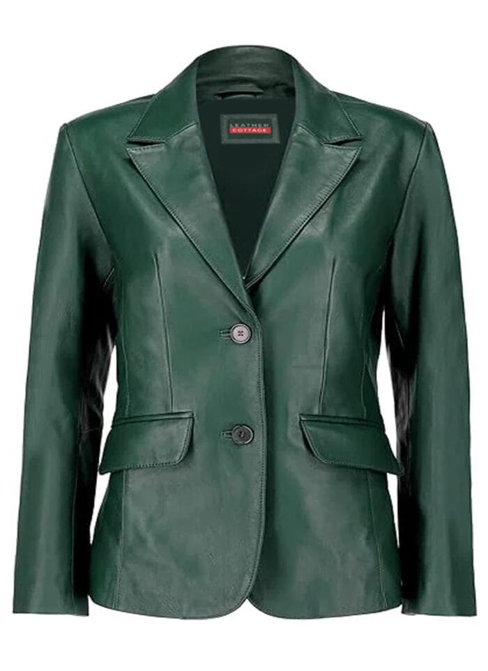 Ladies Jacket Green 2-Button Lambskin Leather Blazer