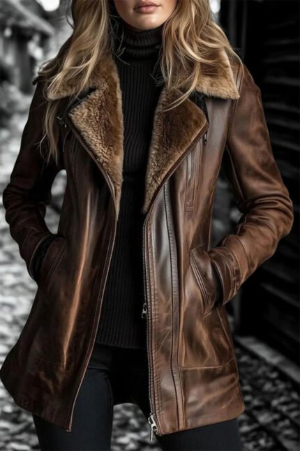 Women's Handmade Brown Leather Trench Coat