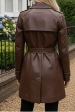 Women's Handmade Brown Leather Trench Coat